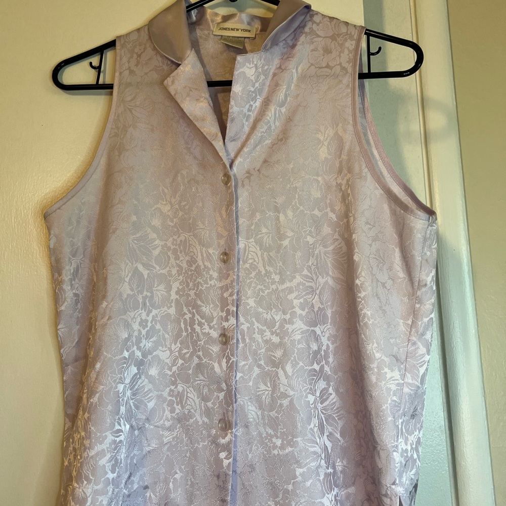 Vintage Jones New York Pale Lavender Floral Jacquard Sleeveless Blouse sz S